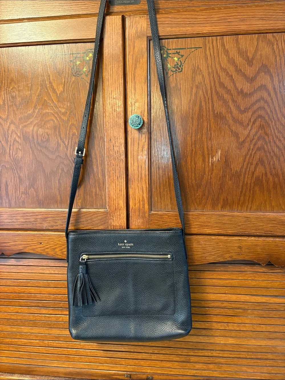Kate Spade Black Leather Crossbody Bag with Tassel